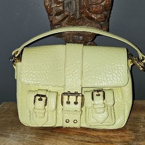 Nunoo Y2k Lime Yellow Green Textured Faux Leather Satchel Crossbody Handbag